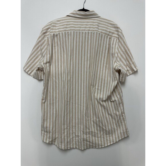 Faherty Shirt Mens XL White Beige Striped Short Sleeve Button Down Hemp Tencel - Picture 2 of 14